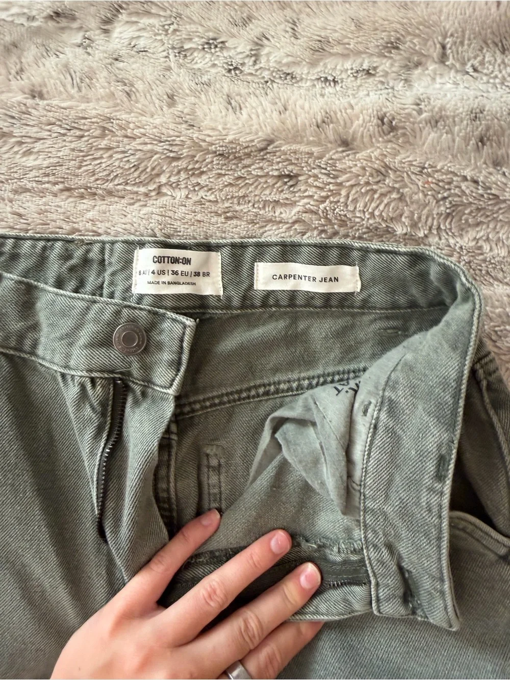 Women’s Cotton On High-Rise Straight Leg ‘Carpenter Jeans’ in Olive Green